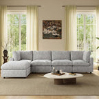 WJShome L Shaped Sectional Couch 134 Inch 4-Seater Modern Modular Sofa with Ottoman,Chenille Deep Seat Couches for Living Room, Bedroom and Apartment，Gray