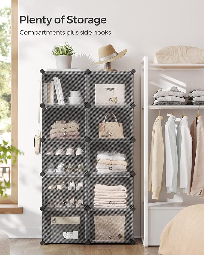 SONGMICS Shoe Rack Organizer, 10-Tier Shoe Storage Cabinet for Closet and Entryway, Holds 40 Pairs of Shoes, Adjustable, Ink Black and Trasparent ULPC035B01