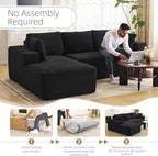 107" Boneless Couch, Sectional Couchs for Living Room & Bedroom, Cloud Couch with L-Shape Chaise Modern Modular Sofa with Deep Seat, No Assembly Required (Jet Black)