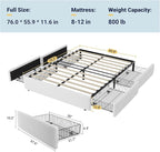 Allewie Full Size Bed Frame with 4 Oversized Storage Drawers, Soft Teddy Fabric, Boucle Upholstered Platform Bed, Wooden Slats Support, Noise-Free, No Box Spring Needed, Easy Assembly, White