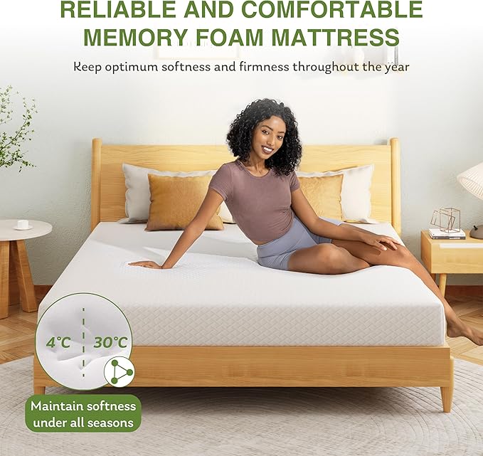 EGOHOME 8 Inch Queen Mattress, Memory Foam Mattress in a Box with Cooling Green Tea Gel, Relieve Pressure with Medium Firm Support, CertiPUR-US Certified, 80''L x 60''W, White