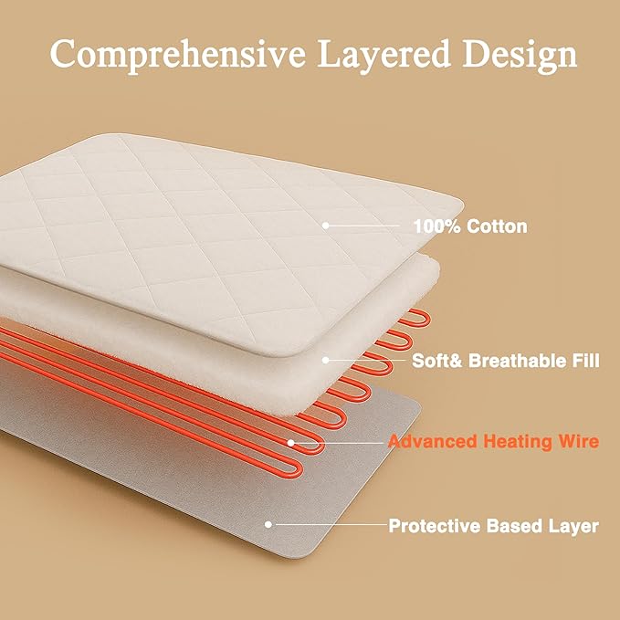 Beautyrest Cotton Heated Mattress Pad - Bed Warmer with 20 Heat Settings Controller, Auto Shut Off Timer, All Around Elastic Deep Pocket, UL Certified, Machine Washable, White Twin