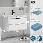 eclife 30" Bathroom Vanities Cabinet with Sink Combo, Wall Mounted Floating Cabinet W/Decor Line, Soft-Close System, 2 Extra Big Drawers, Matte Black Faucet, White