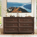 Farmhouse Bedroom Dresser and Nightstand Set of 4, 6 Drawer Low & 5 Drawers Dresser & 2 Drawer Nightstand Set, Rustic Wood Bedroom Furniture Set for Livingroom, Hallway, Walnut