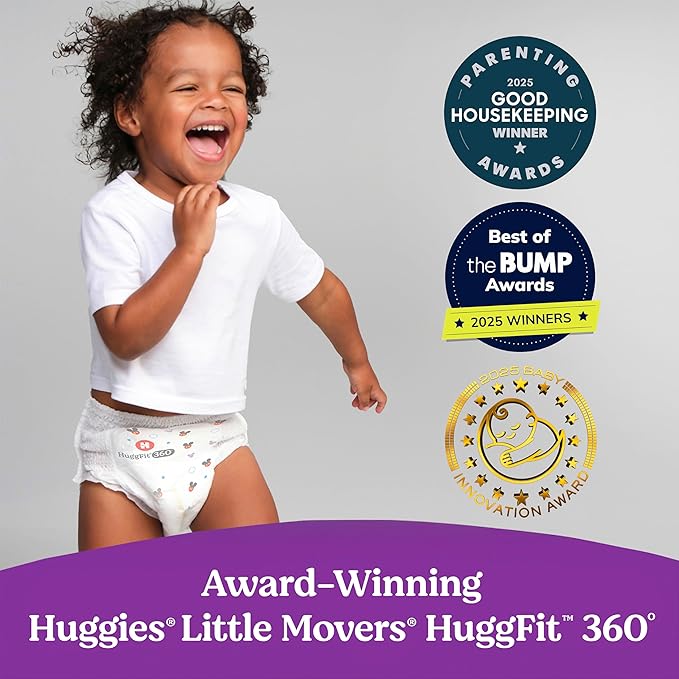 Huggies Size 5 Baby Diapers, Little Movers HuggFit 360° Baby Diapers with 360° Waistband, Size 5 (27+ lbs), 128 Count (2 Packs of 64), Packaging May Vary