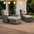HUMMUH 5 Piece Outdoor Patio Furniture Set Wicker Conversation Bistro Set Swivel Rocking Chairs with Side Table and Ottomans for Backyard, Porch, Balcony