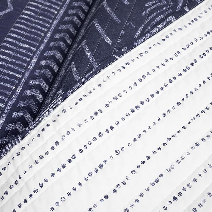 Lush Decor Hygge Geo Pattern Striped 3 Piece Quilt Bedding Set, Full/Queen, Navy