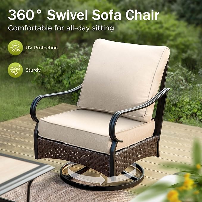 Patio Furniture Set with 56" Fire Pit Table, Premium Outdoor Wicker Metal Frame Furniture with Upgraded Waterproof Thick Cushions for Porch, Poolside, Deck, and Yard（4 Pieces,Beige