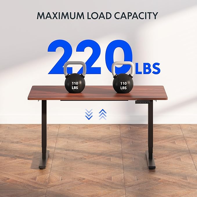FLEXISPOT E6 3 Stages Dual Motor Electric Standing Desk 48x30 Inch Whole-Piece Board Height Adjustable Electric Sit Stand Desk(Black Frame + Mahogany Desktop, 2 Packages)