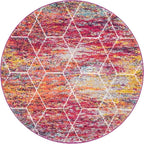 Unique Loom Trellis Frieze Collection Area Rug - Geometric (4' Round, Multi/ Ivory)