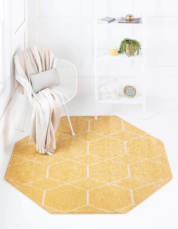 Unique Loom Trellis Frieze Collection Area Rug - Geometric (5' Octagon, Yellow/ Ivory)