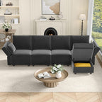 Vesgantti Sectional Couches with Storage Seats, 118" L Shaped Convertible Modular Sectional Sofa, 4 Seat & 1 Ottoman Velvet Storage Chaises Deep Seat Couch for Living Room, Bedroom, Apartment, Gray