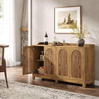 Tribesigns 57" Buffet Cabinet with Storage, Long Sideboard Cabinet with Doors & Adjustable Shelves, Wood Accent Sideboard for Dining Room, Living Room, Kitchen, Light Walnut Brown