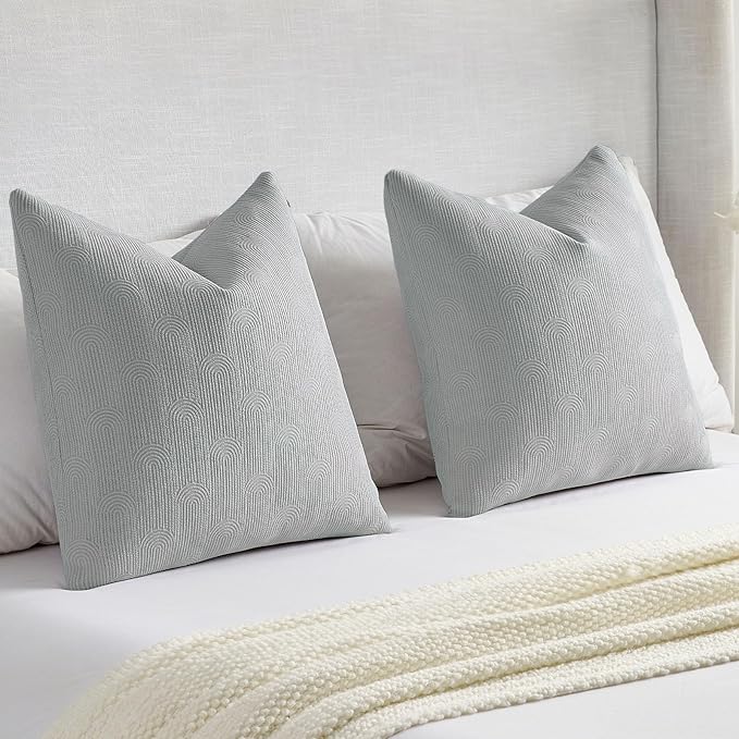 FUTEI Dusty Blue Chenille Decorative Throw Pillow Covers 24x24 Inch Set of 2,Soft Cozy Striped Geometric Patterns European Cushion Cases,Modern Home Decor for Couch Bed Living Room