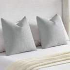FUTEI Dusty Blue Chenille Decorative Throw Pillow Covers 24x24 Inch Set of 2,Soft Cozy Striped Geometric Patterns European Cushion Cases,Modern Home Decor for Couch Bed Living Room
