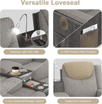 Loveseat Recliner Sofa, Manual Double Recliner with Storage Console, Cup Holder, USB Port & Reading Light, Grey Linen & PU Leather Manual Reclining Couch for Living Room, RV/Theater Seating