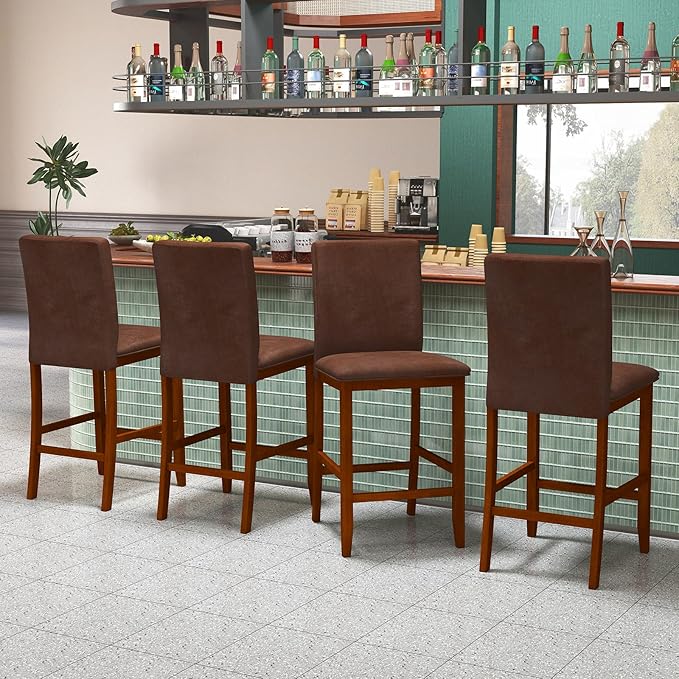COSTWAY Counter Barstools Set of 2, 26 Inch Counter Height Stools with Upholstered Seat & Backrest, Armless High-Top Chairs with Rubberwood Legs for Kitchen Island, Dining Room, Pub