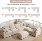 129.3" Oversized Modular Sectional Sofa, U Shaped Couch with Movable Ottoman, Large 7 Seat Corner Couches for Living Room, Spacious Space, Beige