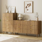 LYNSOM Fluted Dresser and Nightstand Sets 4 Piece, 2-Drawer Nightstands and 5/7 Drawers Dresser, Wood Bedroom Furniture Set for Home, Bedroom, Hallway, Natural Oak