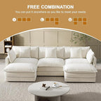Modular Sectional Sofa, U-Shaped Cloud Sofa with Deep Seat, 111.5 Inch Chenille Sofa with Cushions, 3-Self Sectional Sofa for Living Room Apartment, White