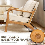 Modern Accent Chair Set of 2 with Lumbar Pillow, Relaxing Mid Century Chair Armchair with Solid Wood Frame & Soft Cushion, Reading Leisure Armchair for Living Room, Beige