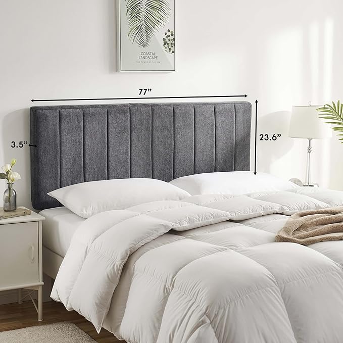 Nestl Upholstered King Headboard - Easy Assemble Channel Stitched Headboard King Size Bed - Wall Mounted Headboards with 3D Soundproof Wall Panels Peel & Stick Floating Headboards, Grey