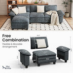 PHI VILLA Cloud Modular Couch Sets, 123.6" Sectional Sofa with L-Shaped Chaise, 4-Seater Upholstered Couches with Movable Ottoman for Living Room, Chenille Fabric, Dark Cyan