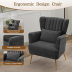 Fabric Accent Living Room Arm Chair Set of 2 Mid Century Modern Chairs with Pillow & Golden Legs, 8.5" Thick Cushion, Upholstered Comfy Sofa Armchair for Reading Room/Bedroom, Grey