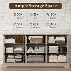 Farmhouse 9 Drawers Dresser for Bedroom, 63" Wide Modern Chest of Drawers with Deep Drawers & Bar Handles, Rustic Wood Dresser TV Stand, Wooden Closet Storage Organizer for Living Room, Hallway, Grey
