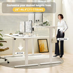 ERGOMAKER Electric Standing Desk, 67" x 23.6" Height Adjustable Sit Stand Desk with Splice Board for Home Office, Computer Table Memory Preset (White Frame, White Desktop)