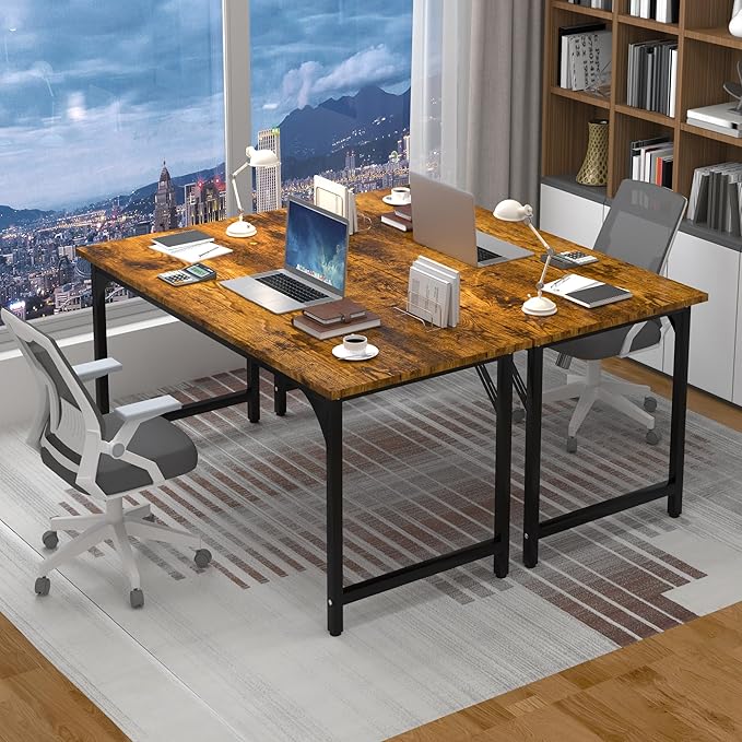 StarGraph Home Office Desks 55 Inch Large Office Desk with Sturdy Metal Frame Modern Computer Desk Gaming Study Writing Work from Home Desks, Rustic Brown