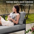 Grand patio 5-Piece Outdoor Furniture Set, Outdoor Sofa Set with 2 Round Side Tables, Modern Metal Patio Couch with Thick Waterproof Cushions for Porch Deck Backyard, Dark Grey
