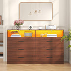 Bigbiglife Dresser for Bedroom, 6 Drawer Dresser with Charging Station and Led Light, Modern Chest of Drawers for Bedroom, Living Room (Walnut Brown)