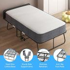 Mjkone Folding Bed with Mattress, Rollaway Bed for Adults with Headborad & Dustproof Bag, 5 Inch Portable Fold Up Bed for Guests with Casters, Foldable Frame, Space Saving for Bedroom（75" x 38"）