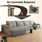 135.4'' Oversized Cloud Sofa Sectional Couch, Boneless Couch with L-Shape Chaise, Upholstered Compression Modular Sectional Sofa for Living Room, No Assembly Required (Grey, Left Facing Chaise)