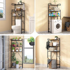 Over-The-Toilet Storage Rack with 3-Tier Shelves, Space Saver Toilet Shelf, Bathroom Storage Organizer with Hooks for Over-Toilet Storage (Black)