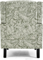 Wingback Accent Chair, High Back Upholstered Armchair, Printed Fabric Wingback Arms Chairs with Wood Legs, Single Sofa Reading Chair for Bedroom Living Room, Green Pattern