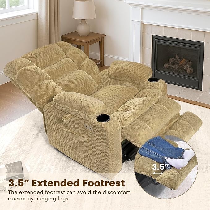 EONIX Wide Power Lift Recliner Chair for Elderly, 400lbs Heavy Duty Oversized Lift Chair with Heat and Massage, Lay Flat Power Lift Recliner with Cup Holders and Charging Ports, Beige