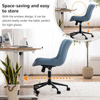 YOUNIKE Blue Home Office Desk Chair with Wheels Compact Comfy Armless Vanity Chair with Back Modern Small Leather Upholstered Rolling Task Chair Cute Computer Drafting Sewing Chair Swivel Adjustable