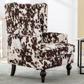Mid-Century Accent Chair, Upholstered Arm Chair Linen Fabric Side Chair with High Back Solid Wooden Legs, Comfy Reading Chair for Living Room Bedroom, Milk Cow