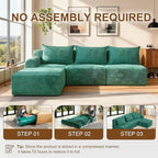 JSLOVE Modular L-Shape Sectional Sofa with Chaise, 3 Seat Movable Boneless Cloud Couch in One Box, Sofa Couch Bed with Ultra-Soft Corduroy Fabric, No Assembly Required for Living Room, Bedroom(Green)