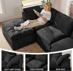 112" Cloud Sectional Couch, Boneless Couches for Living Room, L Shaped Couch with Convertible Ottoman, Modular Sectional Sofa with Deep Seat, Comfy Soft Cushions, No Assembly, Black