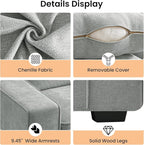 RISAR 71.25" Modern Loveseat Sofa for Living Room, Chenille Couch with Removable Cover & Spring Cushions, Solid Wood Frame, Easy Assembly for Small Spaces (Light Gray)