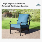 MFSTUDIO 4 Pieces Outdoor Patio Furniture Set, Metal Outdoor Conversation Set, Rattan Wicker Patio Sectional Sofa Set with 2 x Fixed Single Sofa, 3-Seat Sofa, 1 x Coffee Table, Navy Blue