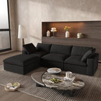 Cloud Couch Modular Sectional Sofa with Storage Ottoman,L Shaped Couch for Living Room,120.45inch Down Filled 4 Seater Black Convertible Sectional Sofas,Covers Washable&Replaceable
