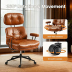 Home Office Desk Chair, Mid-Century Modern Office Chair with Adjustable Lumbar Support, Thickened Cushion Executive Desk Chair with 360 Rolling Swivel for Meeting Game Study Room(Brown)