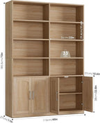 FACBOTALL Bookshelf and Bookcase with Doors, 6 Tier Double Wide Large Bookshelves, Open Display Shelves, 73'' Tall Bookshelf with Storage Cabinets for Home Office, Living Room, Library, Oak