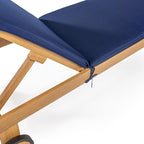 JONATHAN Y LNG1000B Mallorca 77.56"x23.62" Modern Classic Adjustable Acacia Wood Chaise Outdoor Lounge Chair with Cushion & Wheels Coastal, Bohemian, Minimalist, Traditional, Navy/Natural