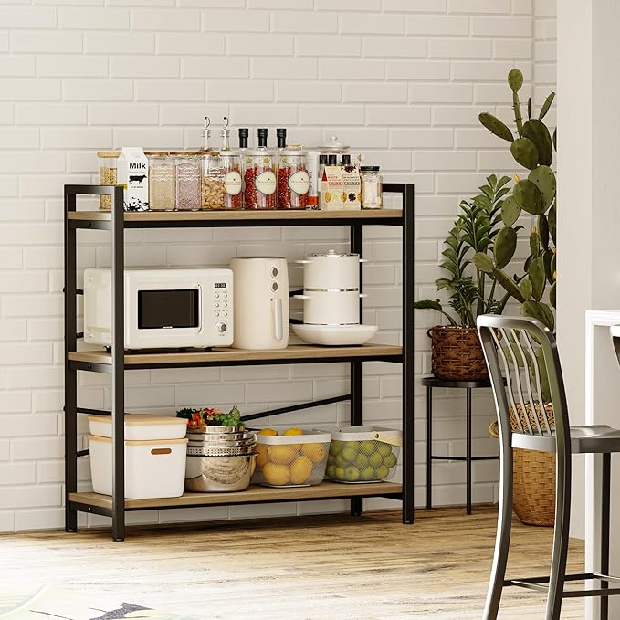 Book Shelf, 3 Tier Bookshelf 31.49" Width, Book Shelf Storage and Organization, Wooden and Metal Industrial Bookcase, Large Book Shelves for Home Living Room Bedroom Office Storage(Light Coffee)