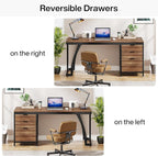 Tribesigns Computer Desk with 3 Drawers, 59-Inch PC Desk with Reversible Drawers, Industrial Study Writing Table Workstation with File Storage for Home Office, Walnut